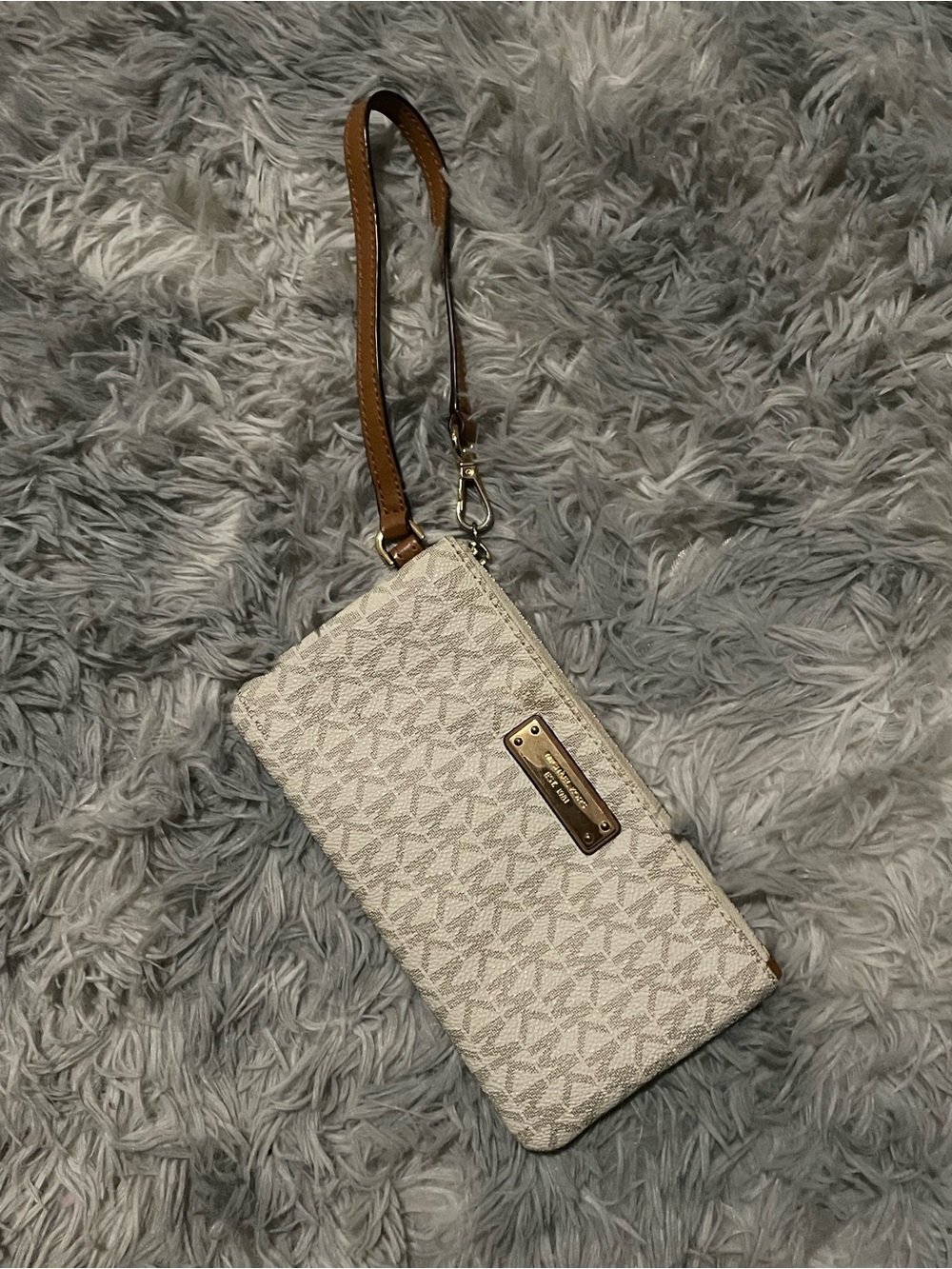 Michael Kors Vanilla Edition Patterned Wristlet Wallet with Brown Strap